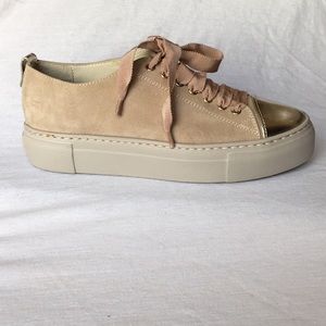 New in box AGL beige/gold platform leather sneakers, size 36.5